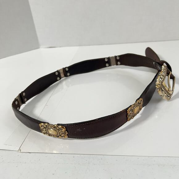 Fossil Brown Leather Belt Western Concho Womens XL Silver Gold 90’s Y2K - Picture 5 of 12